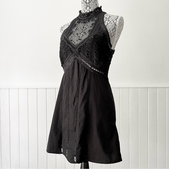 Free People Black Lace Mock Neck Sleeveless Mini Dress Size XS - Picture 4 of 14